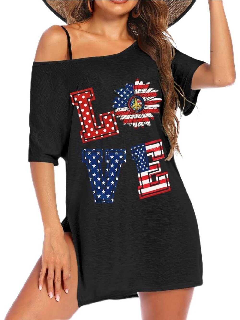 Women's National Flag Print Sleeve Cover Ups for Beach Bathing Suit Swimwear
